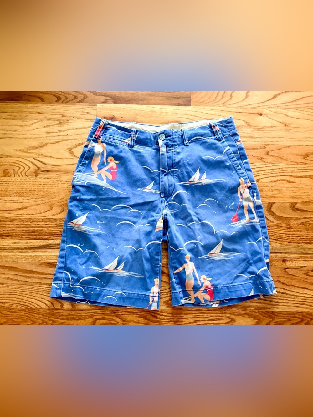 Ralph Lauren Naval Clothing Factory Retro Beach Scene Flat-Front Men's Shorts